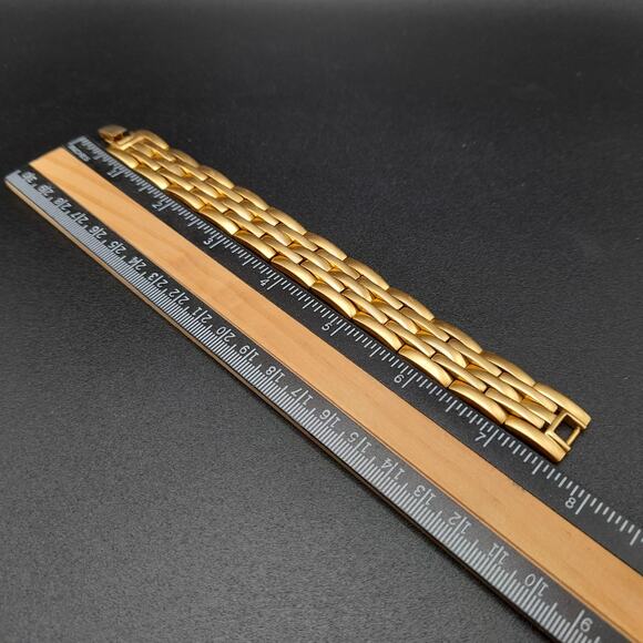 Vintage Monet Gold Plated Link Bracelet, Satin Finish, 7 1/2 Inches - Picture 3 of 10